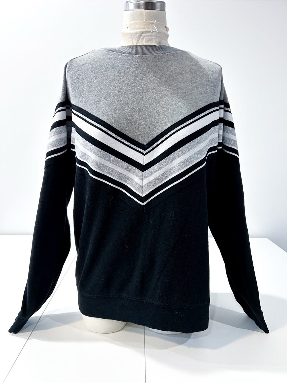 PINK Victoria's Secret Black, Gray & White Chevron Crewneck Sweater
